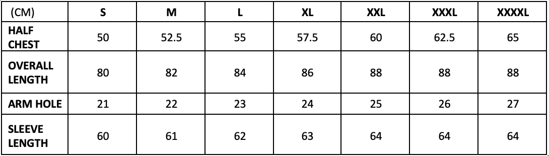 Sizing Information – Hustled and Grind