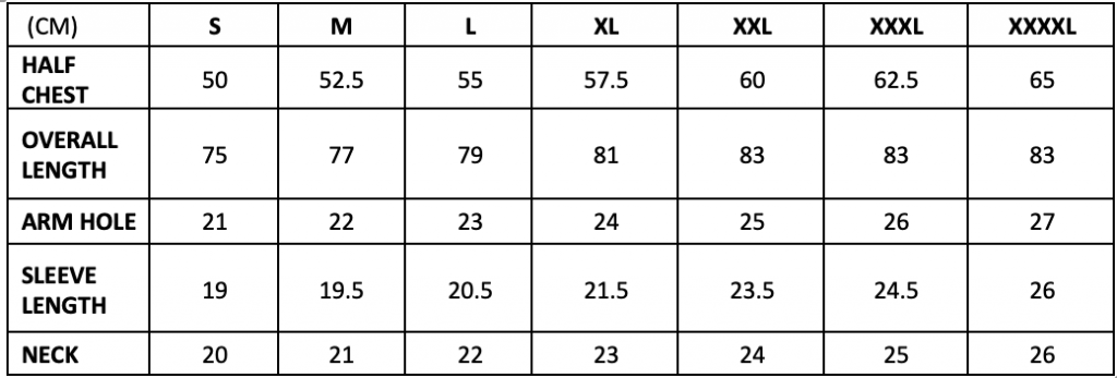 Sizing Information – Hustled and Grind